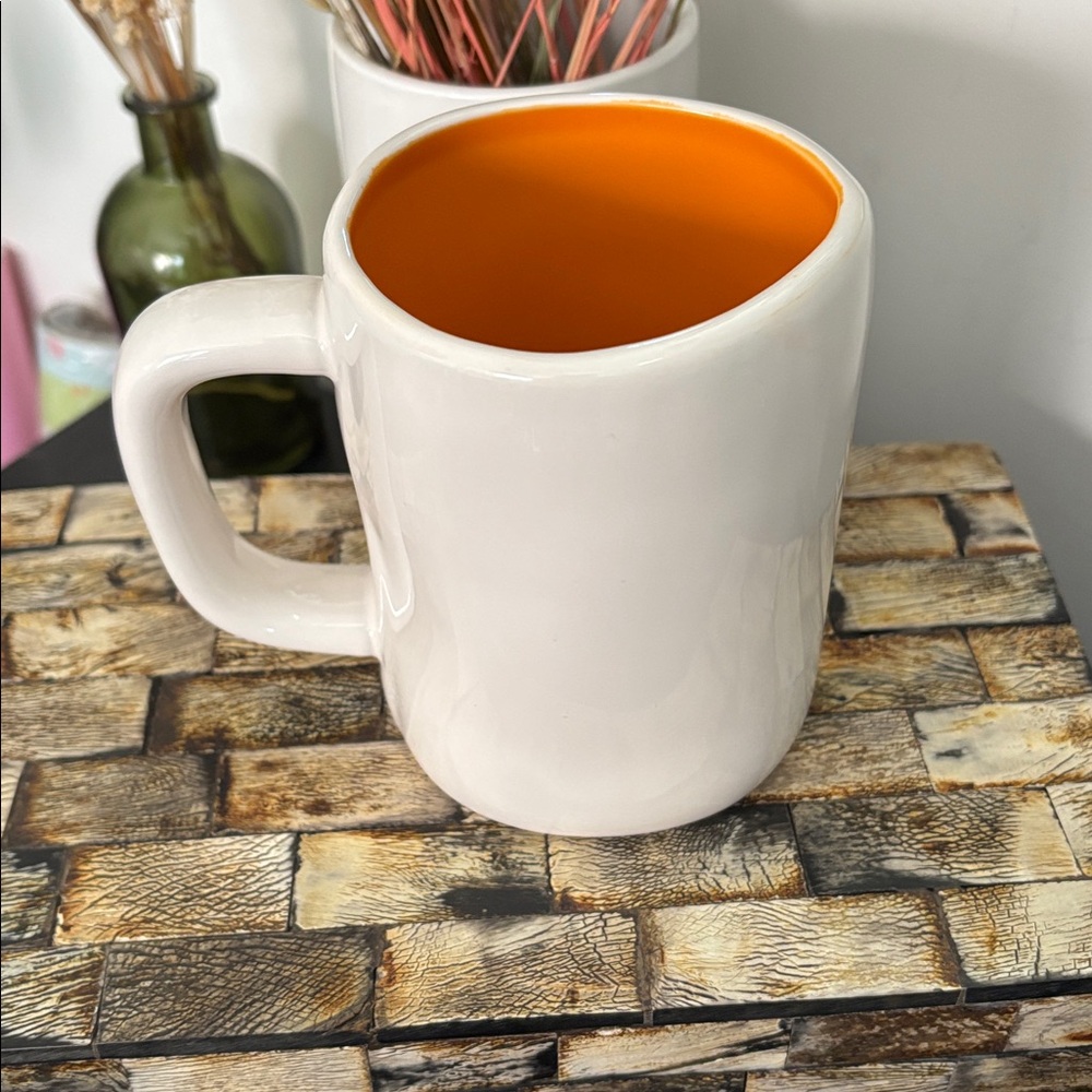 NWT RAE DUNN Ceramic THANKFUL Large Mug Autumn Fall White Orange - Picture 5 of 9